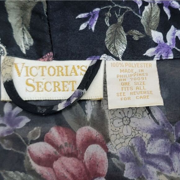 Victoria’s Secret Gold Label Vintage 90’s Sheer Black Floral Print Kimono Robe - Picture 7 of 8